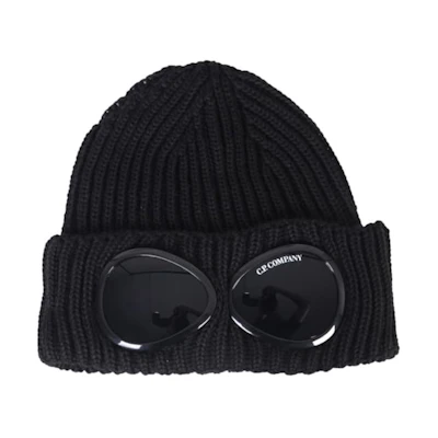 C.P. Company Goggle Wool Beanie for Men - Black 11CMAC122A005509A999