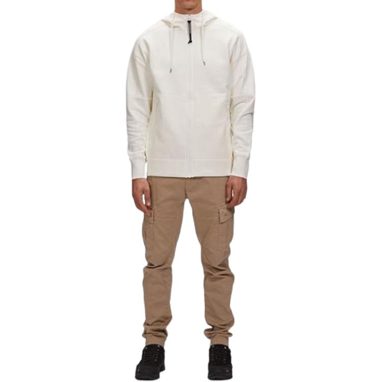 C.P. Company Goggle Zip Hoodie Jacket White Fleece 16CMSS082A005086W103