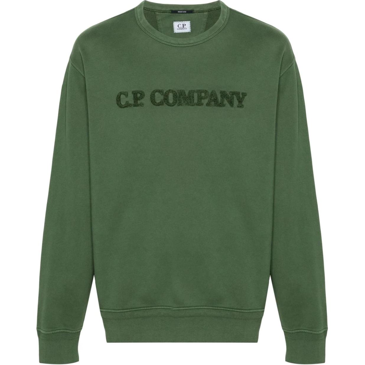 C.P. Company Green Crewneck Letter Print Long Sleeve Sweatshirt 16CMSS096A110044R649
