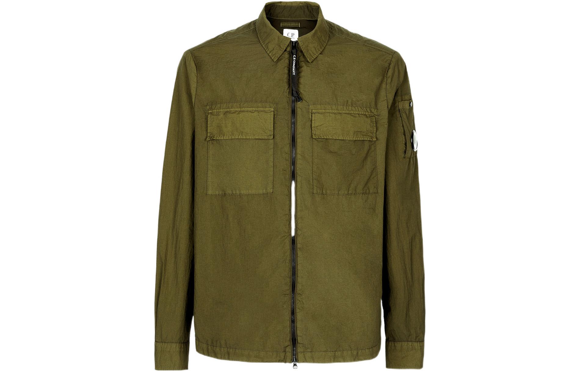 C.P. Company Green Logo Patch Zip-Up Jacket with Pockets Long Sleeve 12CMSH141A005783G683