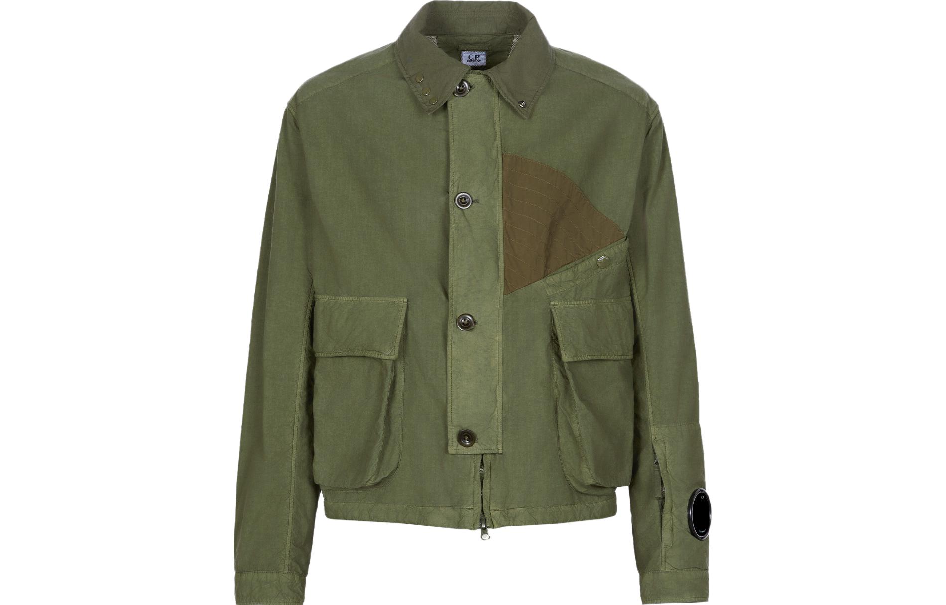 C.P. Company Green Logo Print Button-Up Long Sleeve Jacket 14CMOW175A006456G648