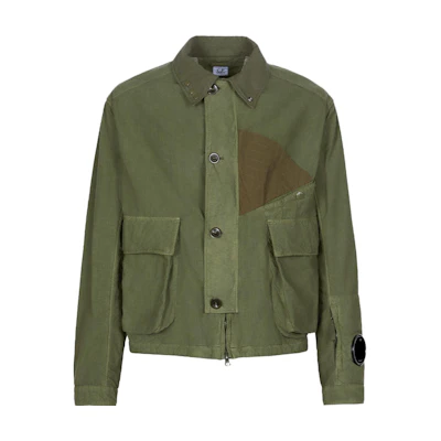 C.P. Company Green Logo Print Button-Up Long Sleeve Jacket 14CMOW175A006456G648