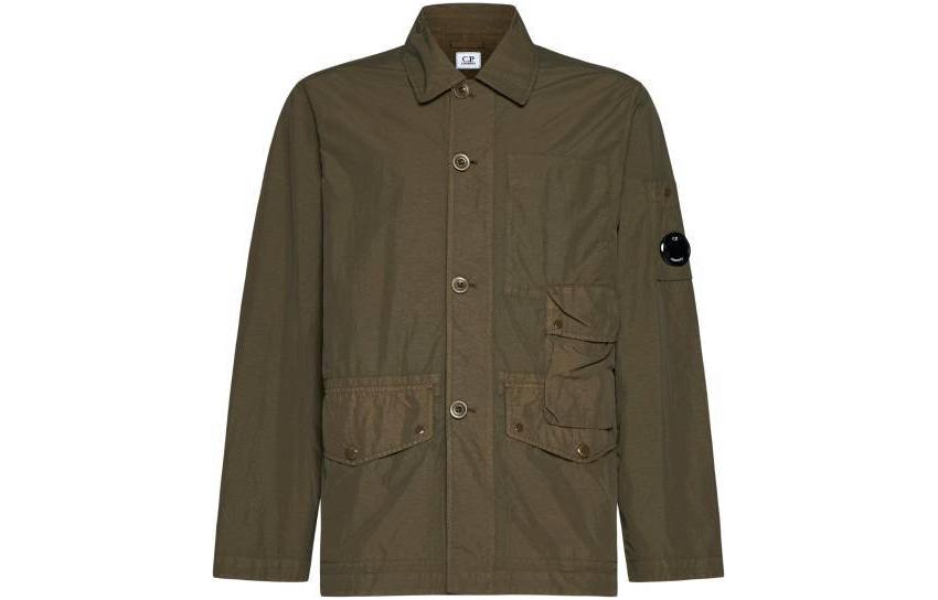 C.P. Company Green Long-Sleeve Jacket with Logo and Button Closure CMOW237A005991G683