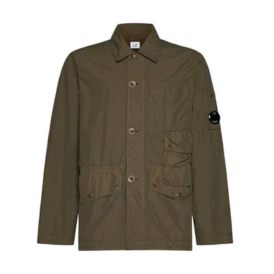C.P. Company Green Long-Sleeve Jacket with Logo and Button Closure CMOW237A005991G683