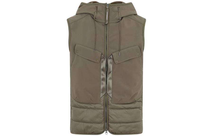 C.P. Company Green Sleeveless Zip Hoodie Jacket with Large Pocket MOW107A-006097M-665