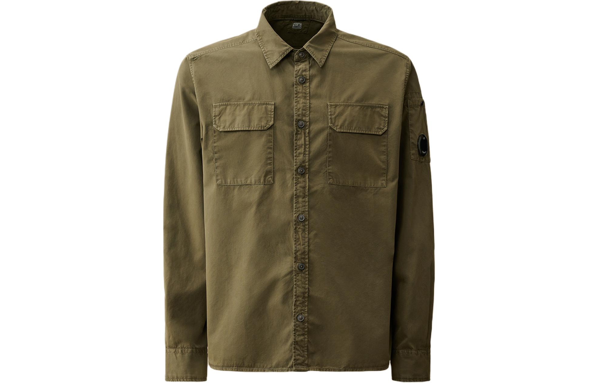 C.P. Company Green Solid Color Long-Sleeve Button-Up Jacket CMSH157A002824G683