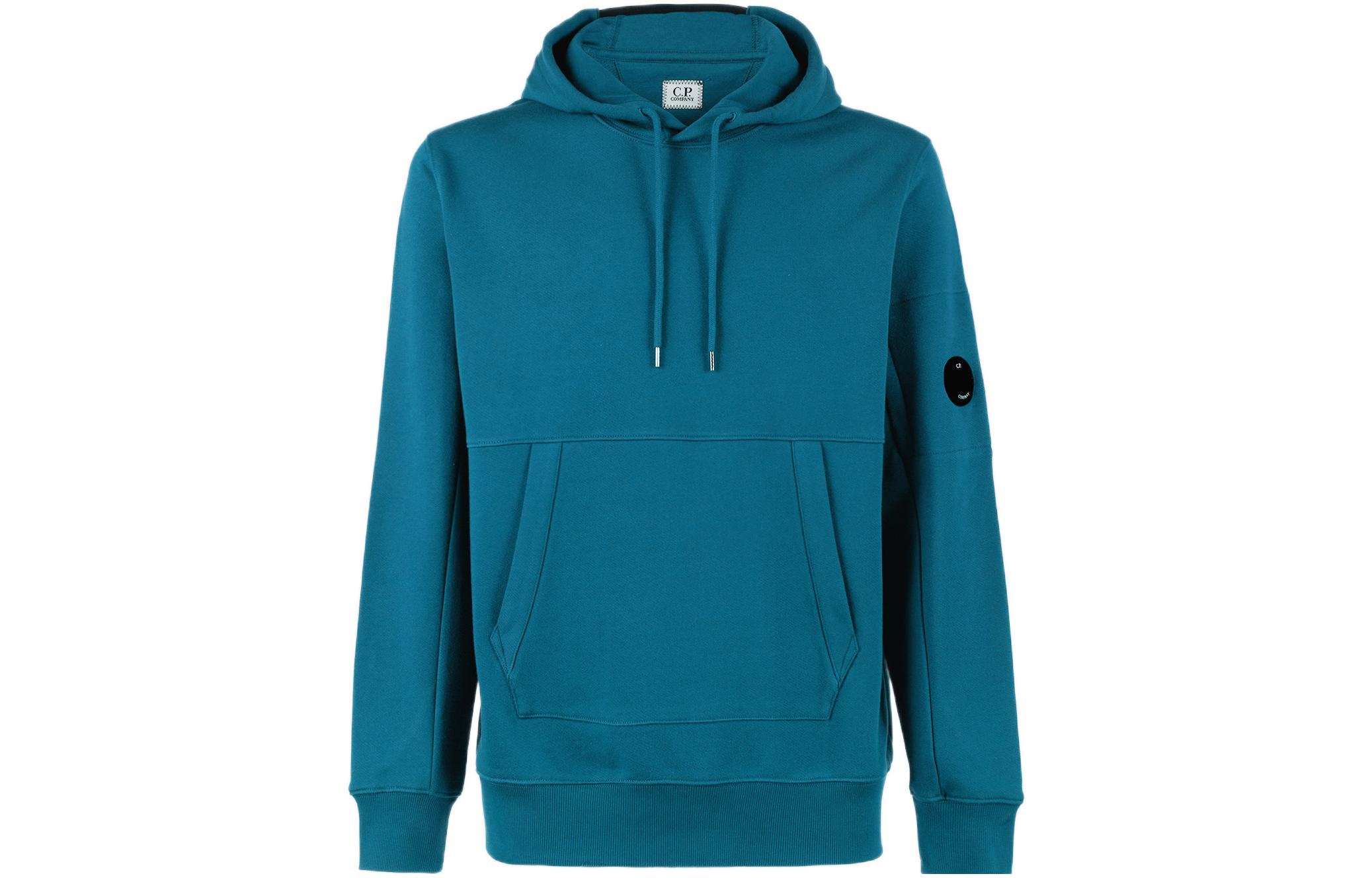 C.P. Company Green Solid Color Pullover Hoodie with Front Pocket 13CMSS023A005086W-861