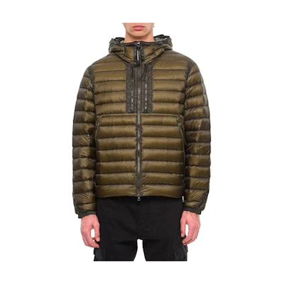 C.P. Company Green Solid Color Zip-Up Hooded Bomber Jacket CMOW073A006099A674