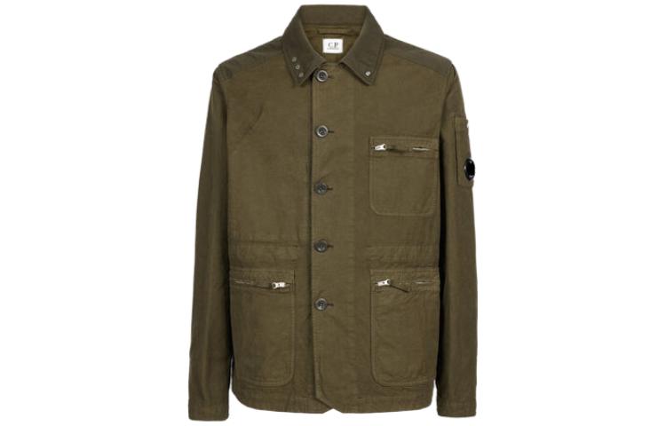 C.P. Company Green Solid Single-Breasted Collar Jacket 14CMOW245A006354G683