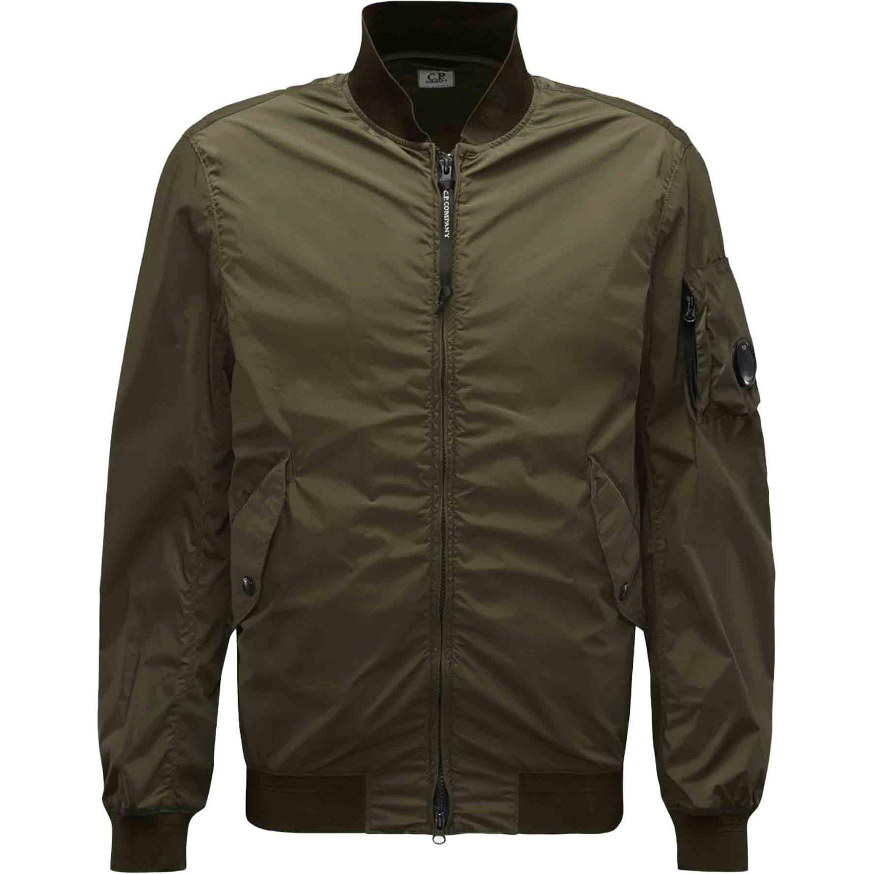 C.P. Company Green Zip-Up Jacket with Logo and Stand Collar 16CMOW186A005864G683