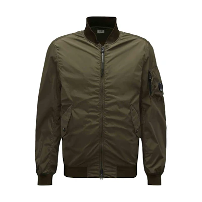 C.P. Company Green Zip-Up Jacket with Logo and Stand Collar 16CMOW186A005864G683