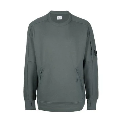 C.P. Company Grey Blue Multi-Zip Pullover Crewneck Sweatshirt for Men 12CMSS080A005086W978