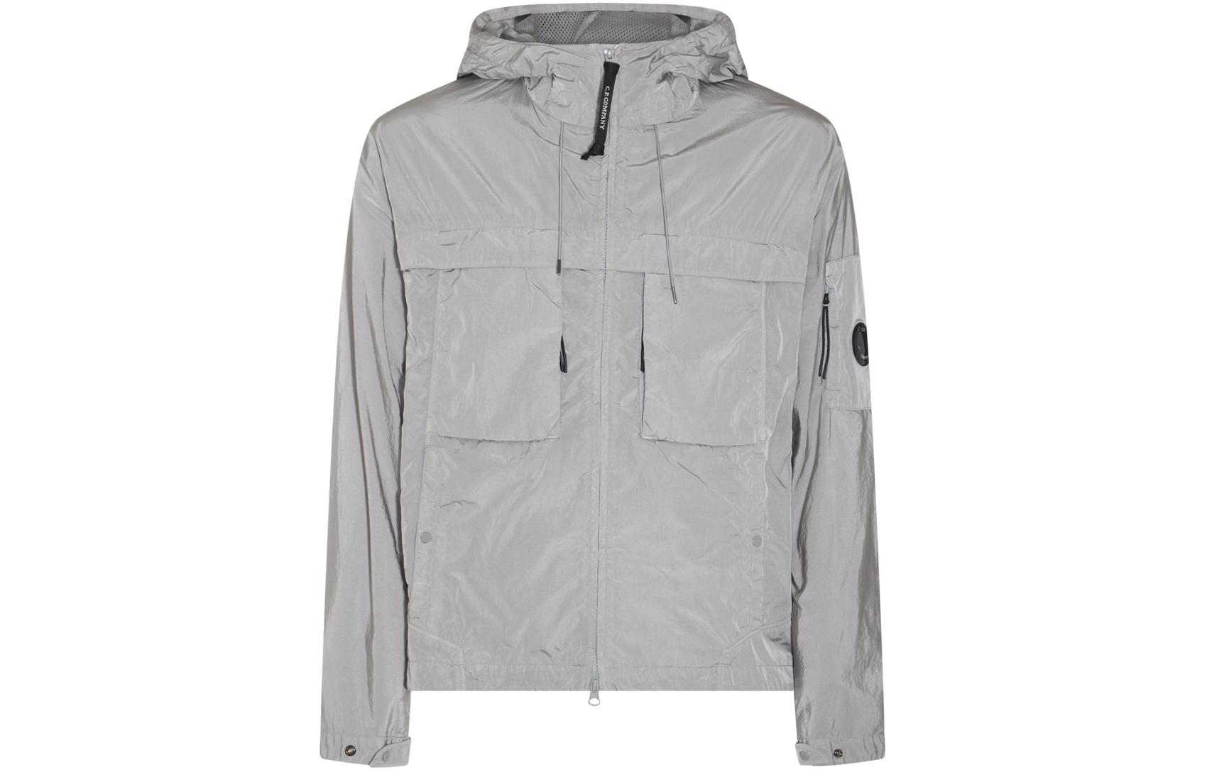 C.P. Company Grey Solid Color Hooded Zip-Up Jacket CMOW036A005904G913