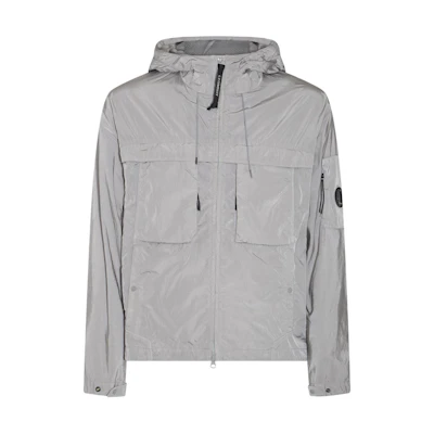 C.P. Company Grey Solid Color Hooded Zip-Up Jacket CMOW036A005904G913