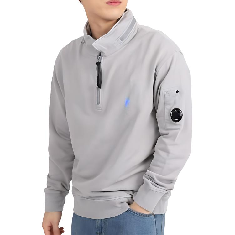 C.P. Company Grey Zip-Up Stand Collar Sweatshirt CMSS019A110039G913