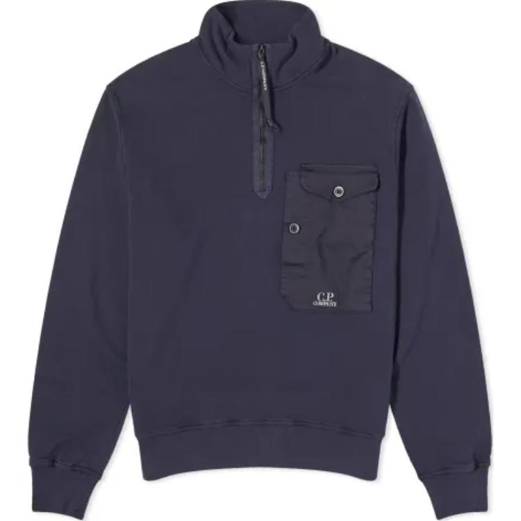 C.P. Company Half-Zip High Collar Navy Blue Sweatshirt 16CMSS249A110039M888
