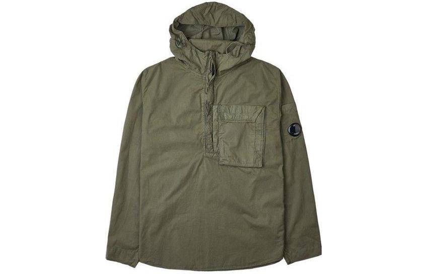 C.P. Company Half-Zip Hoodie Jacket with Chest Pocket in Army Green 14CMSH151A002824G648
