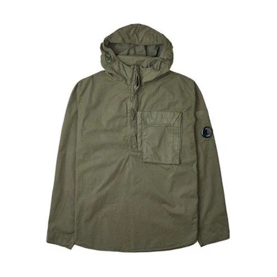 C.P. Company Half-Zip Hoodie Jacket with Chest Pocket in Army Green 14CMSH151A002824G648