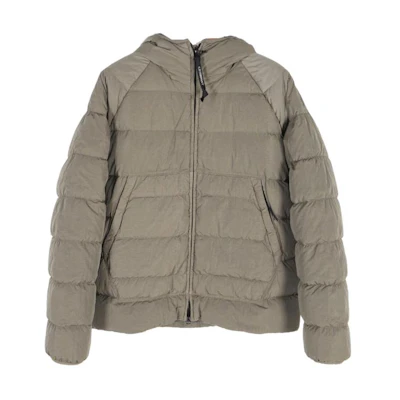 C.P. Company Khaki Hooded Solid Color Zip-Up Jacket 15CMOW027A006369G335