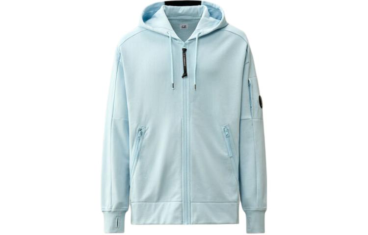 C.P. Company Light Blue Cotton Zip Hoodie Jacket with Logo CMSS400A005086W806