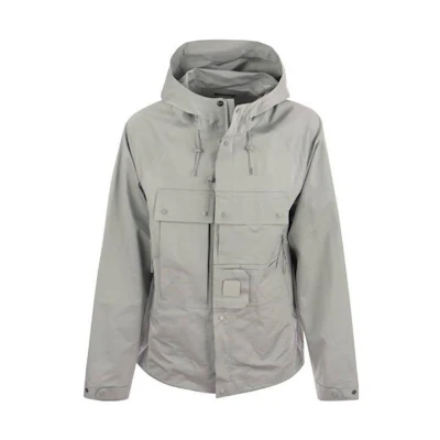 C.P. Company Light Blue Hoodie Button-Up Jacket with Solid Design 14CMOW011A006258A805