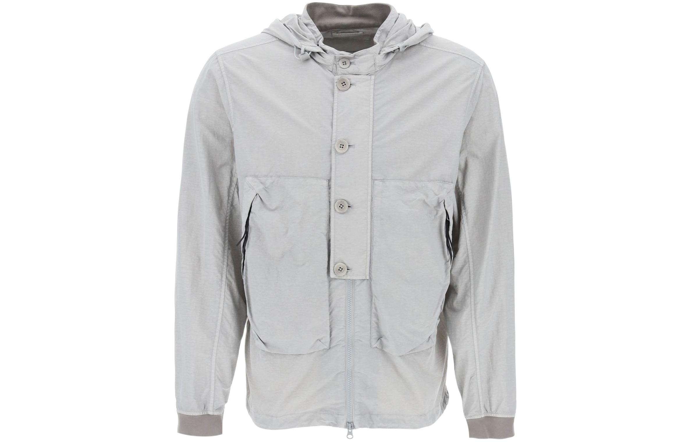 C.P. Company Light Grey Solid Zip-Up Hoodie Jacket Long Sleeve CMOS018A005991G913