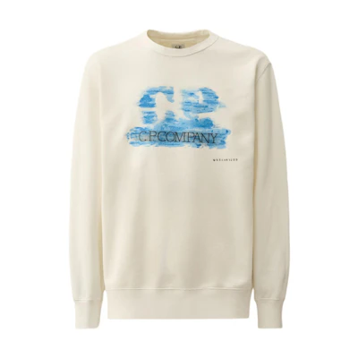 C.P. Company Logo Crewneck Printed Long Sleeve Sweatshirt Men’s Gauze White CMSS304A006312G103