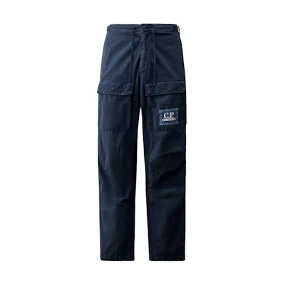C.P. Company Logo Loose Fit Cargo Pants Blue Comfortable Drawstring Style CMPA135A005533G886