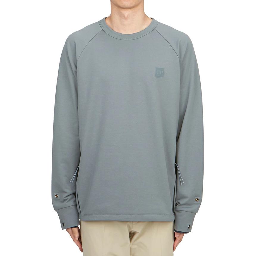 C.P. Company Logo Patch Crewneck Long Sleeve Sweatshirt Men Grey Blue CLSS017A006452W975