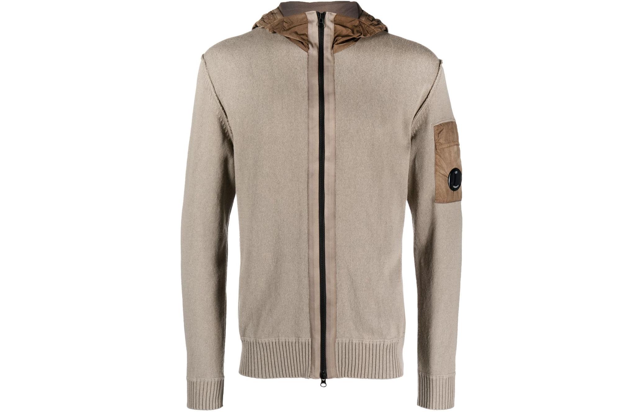 C.P. Company Logo Patch Knit Zip Hoodie Jacket Brown 14CMKN185A005367M339