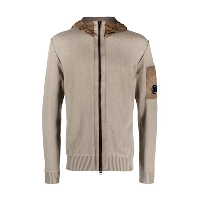 C.P. Company Logo Patch Knit Zip Hoodie Jacket Brown 14CMKN185A005367M339