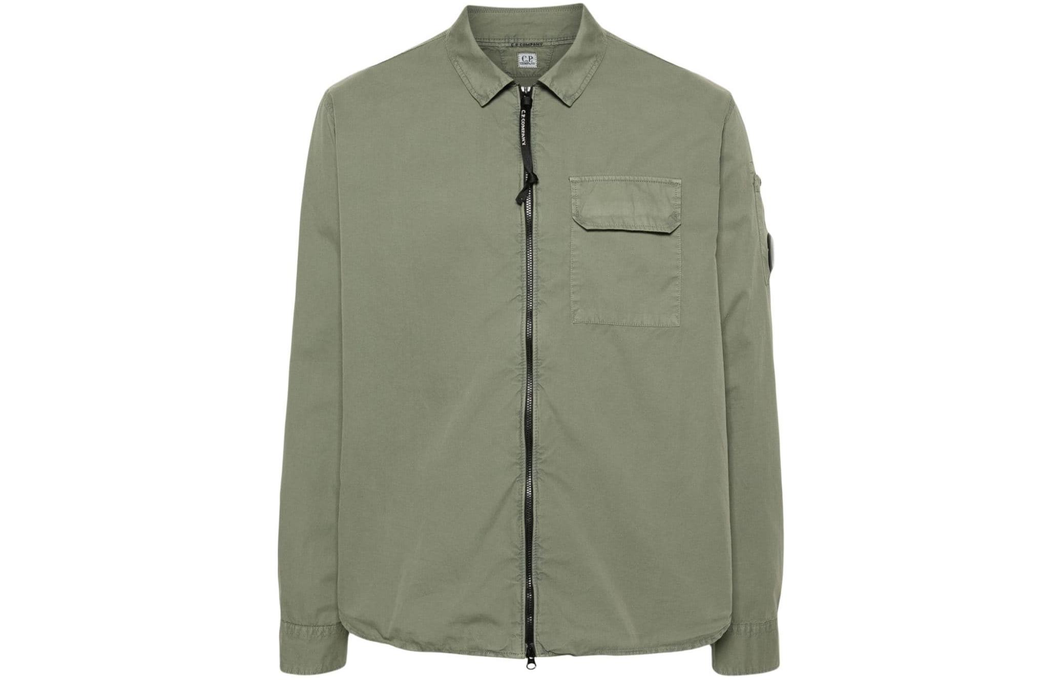 C.P. Company Men’s Olive Green Zip-Up Collared Long-Sleeve Jacket 16CMSH158A002824G627