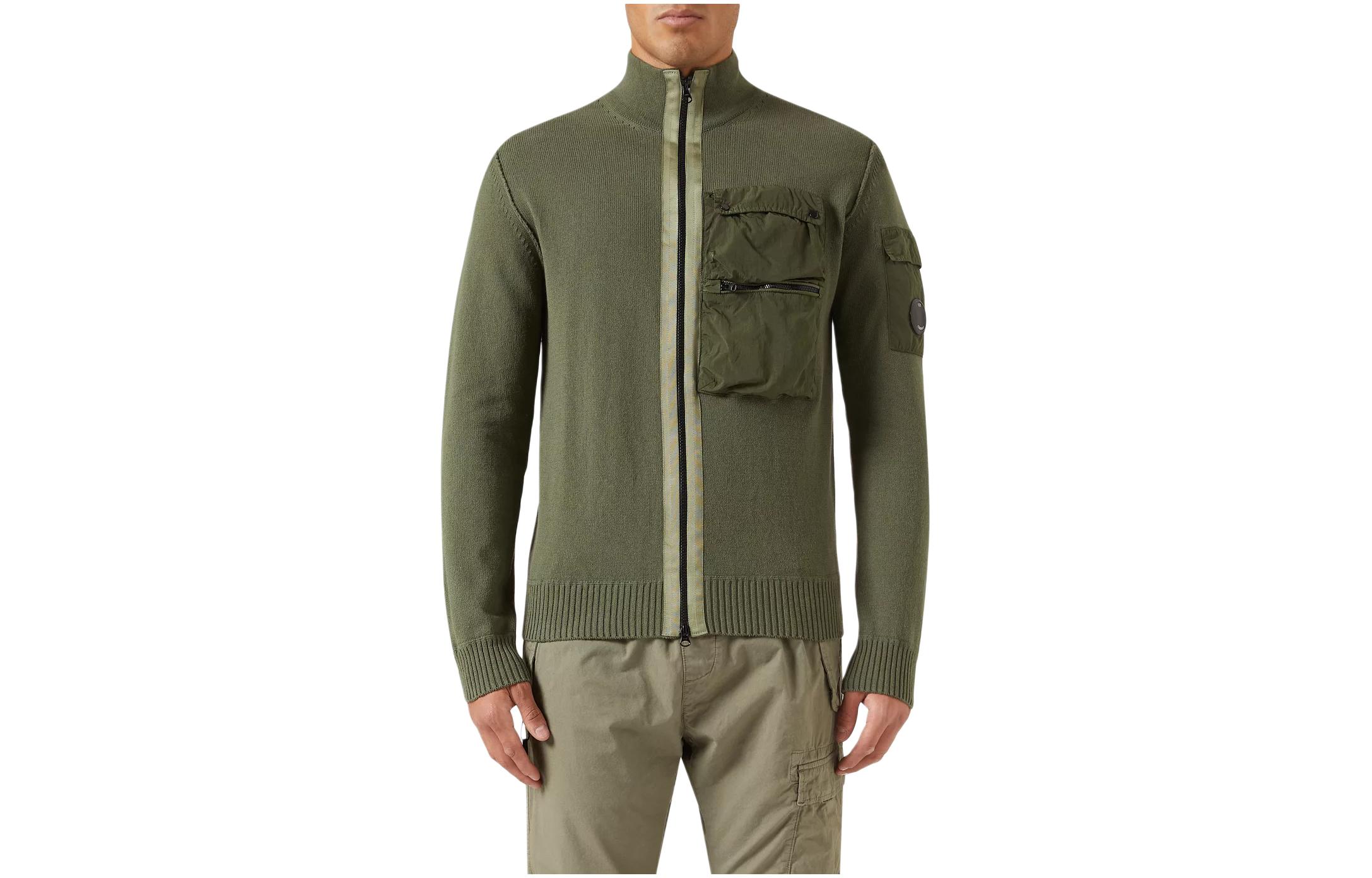 C.P. Company Military Green Zip-Up Jacket with Chest Pocket 14CMKN184A005367M648