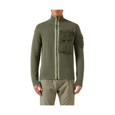 C.P. Company Military Green Zip-Up Jacket with Chest Pocket 14CMKN184A005367M648