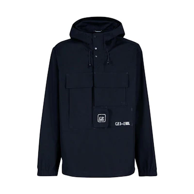 C.P. Company Navy Blue Hooded Jacket with Logo Print 14CMOS020A006450A888