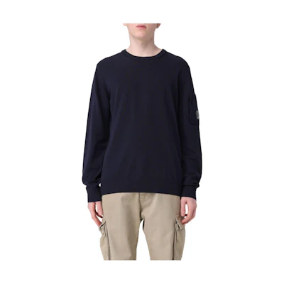 C.P. Company Navy Blue Plain Crewneck Long Sleeve Sweatshirt 16CMKN046A005367M888