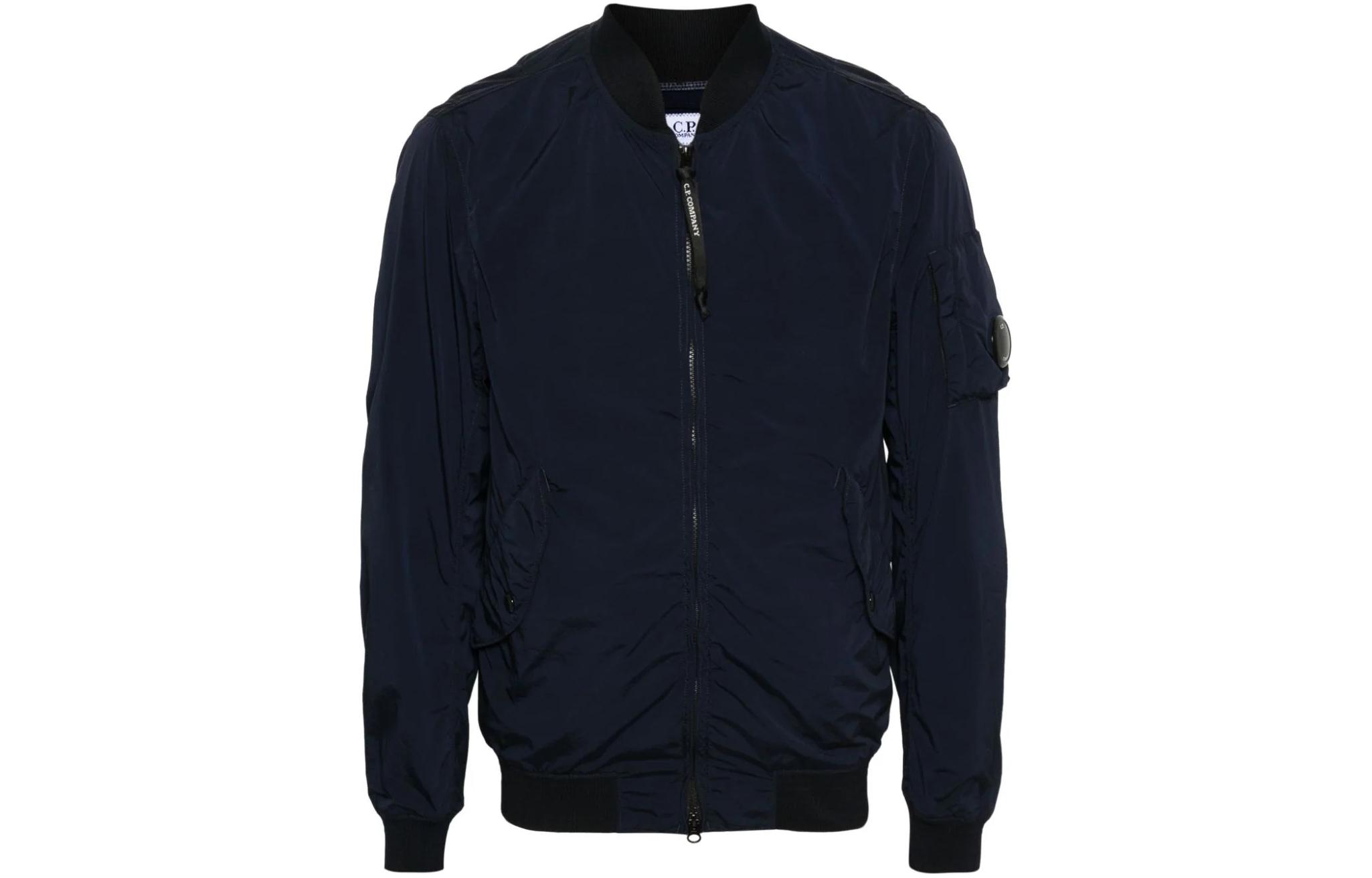 C.P. Company Navy Blue Solid Zip-Up Baseball Collar Jacket 16CMOW186A005864G888