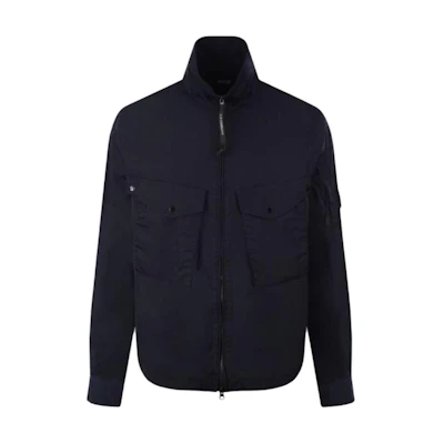 C.P. Company Navy Blue Zip-Up Jacket with Chest Pocket CMOS047A005904G888