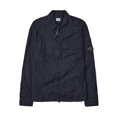 C.P. Company Navy Blue Zip-Up Jacket with Logo Arm Patch and Chest Pocket 14CMSH141A005783G888