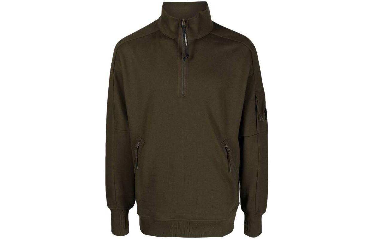 C.P. Company Olive Green Half-Zip High-Neck Sweatshirt 15CMSS081A005086W44890