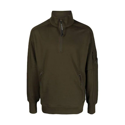 C.P. Company Olive Green Half-Zip High-Neck Sweatshirt 15CMSS081A005086W44890