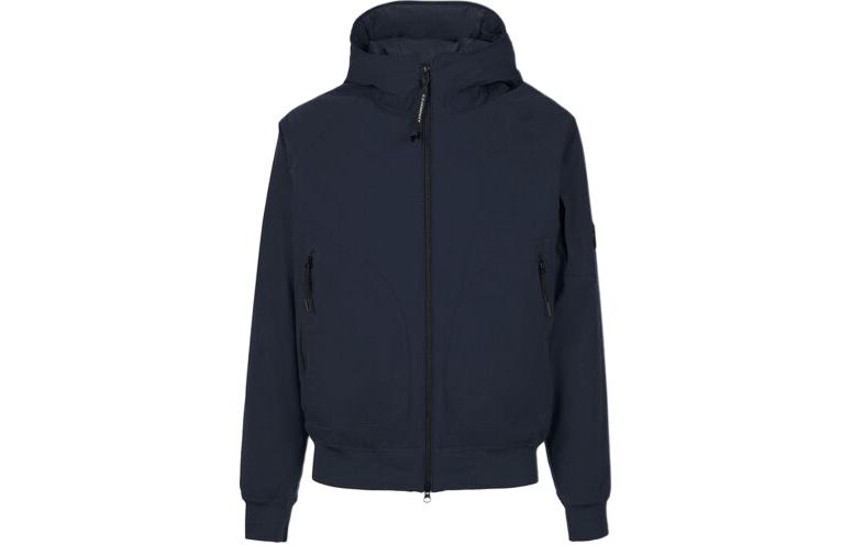 C.P. Company Pro-Tek Blue Hooded Jacket with Logo, Full-Zip Long Sleeve 15CMOW173A004117A888