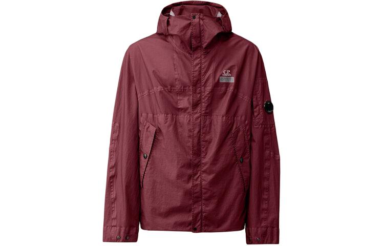 C.P. Company Red Logo Print Hooded Zip-Up Loose-Fit Jacket Casual Wear 16CMOW031A006366G577