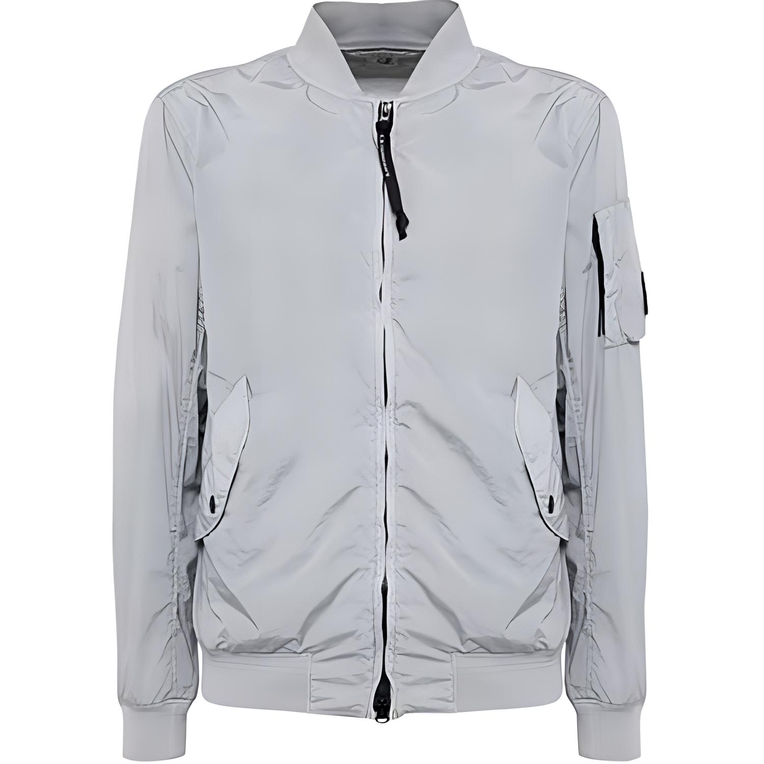 C.P. Company Silver Zip-Up Baseball Collar Jacket for Men Long Sleeve 16CMOW186A005864G913