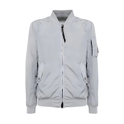 C.P. Company Silver Zip-Up Baseball Collar Jacket for Men Long Sleeve 16CMOW186A005864G913