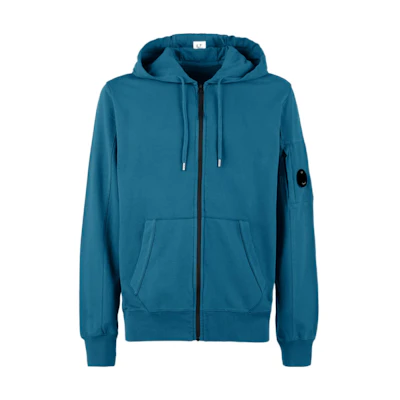 C.P. Company Solid Color Zip Hoodie Jacket - Blue 13CMSS077A002246G861