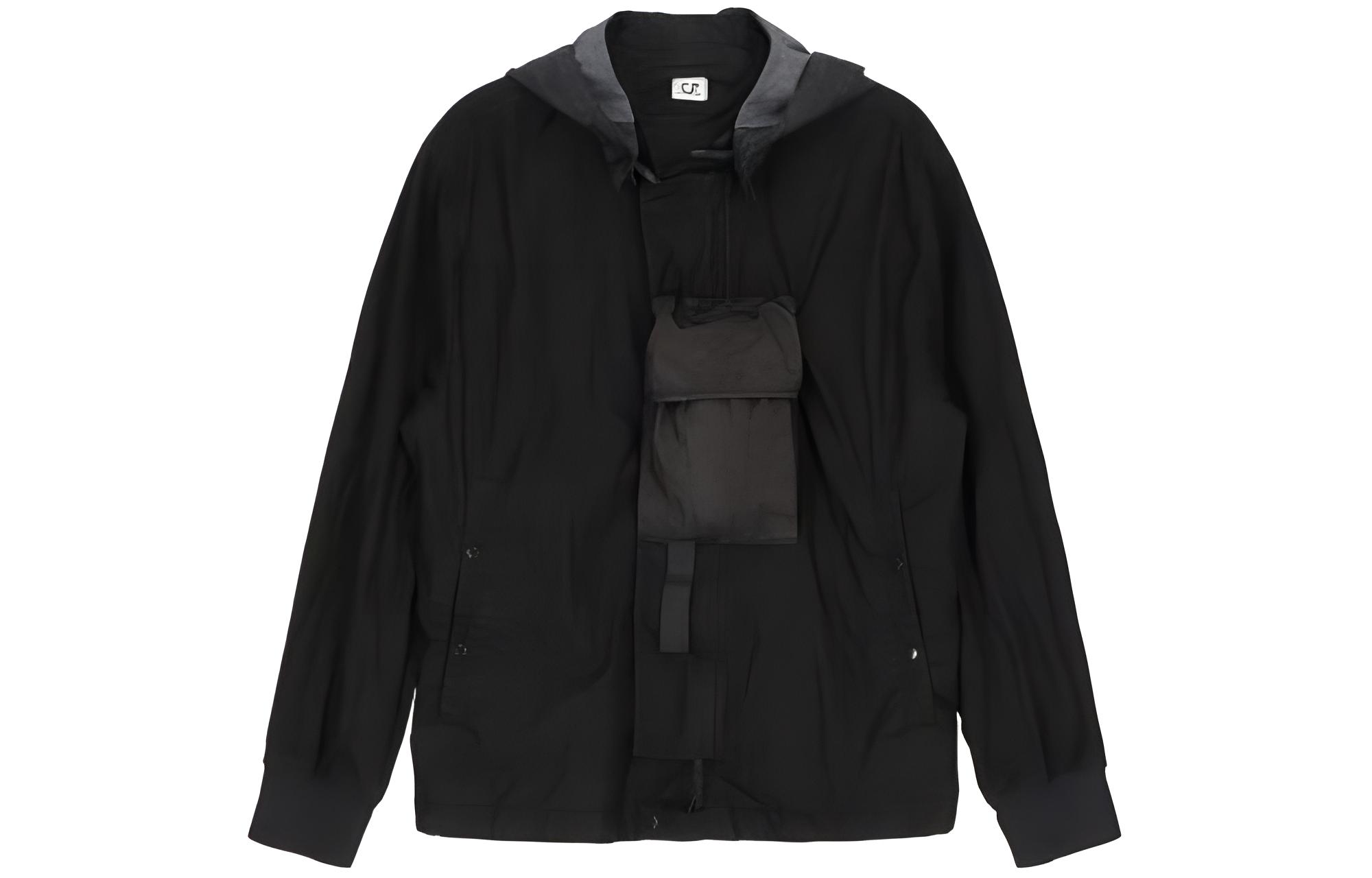 C.P. Company Spliced Loose Fit Hoodie Jacket with Chest Pocket Black 14CMOW220A006233G999