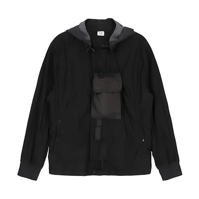 C.P. Company Spliced Loose Fit Hoodie Jacket with Chest Pocket Black 14CMOW220A006233G999