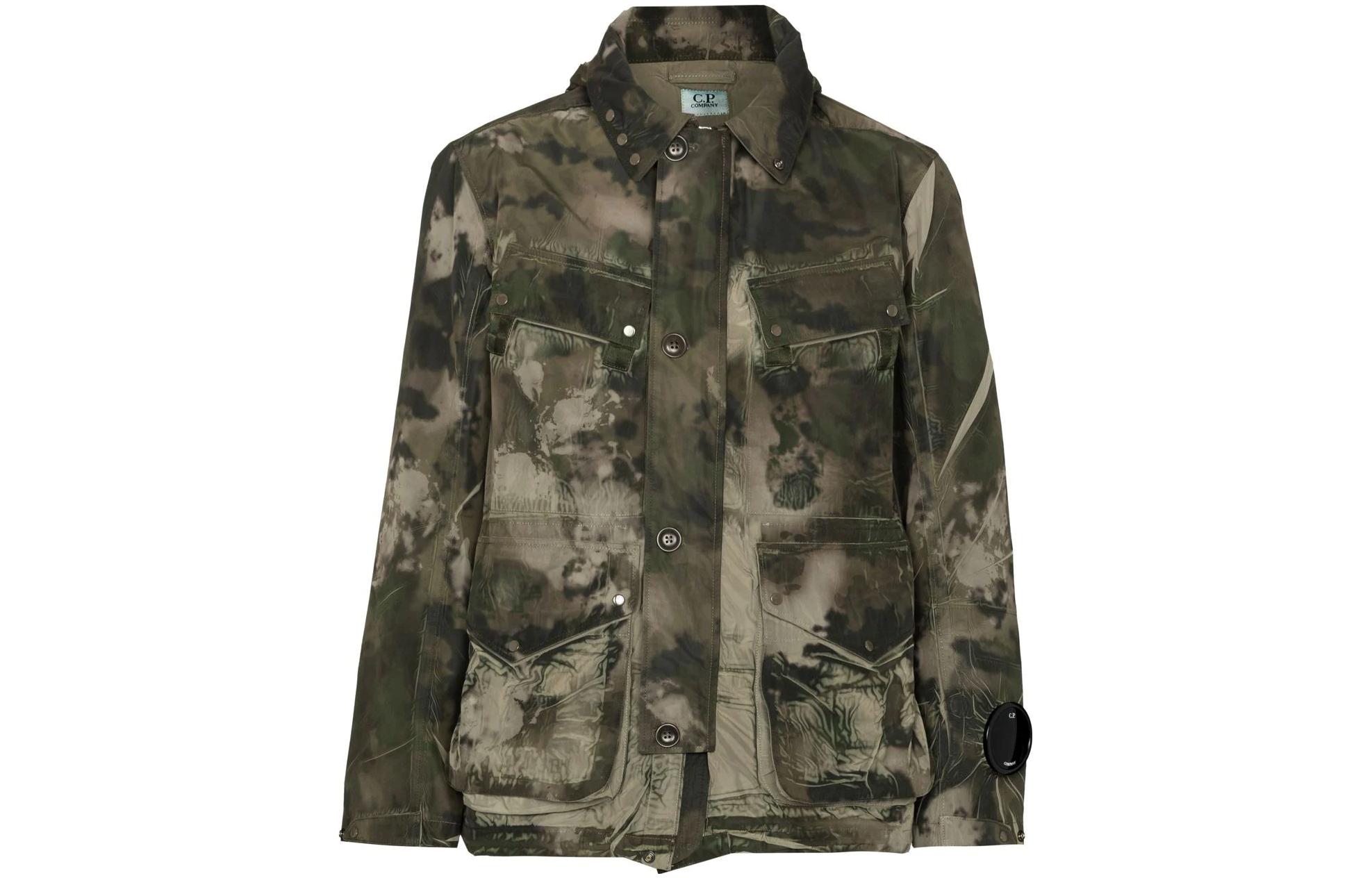 C.P. Company SS22 Abstract Print Hooded Long Sleeve Jacket Green Menswear 12CMOW260A005990P-660