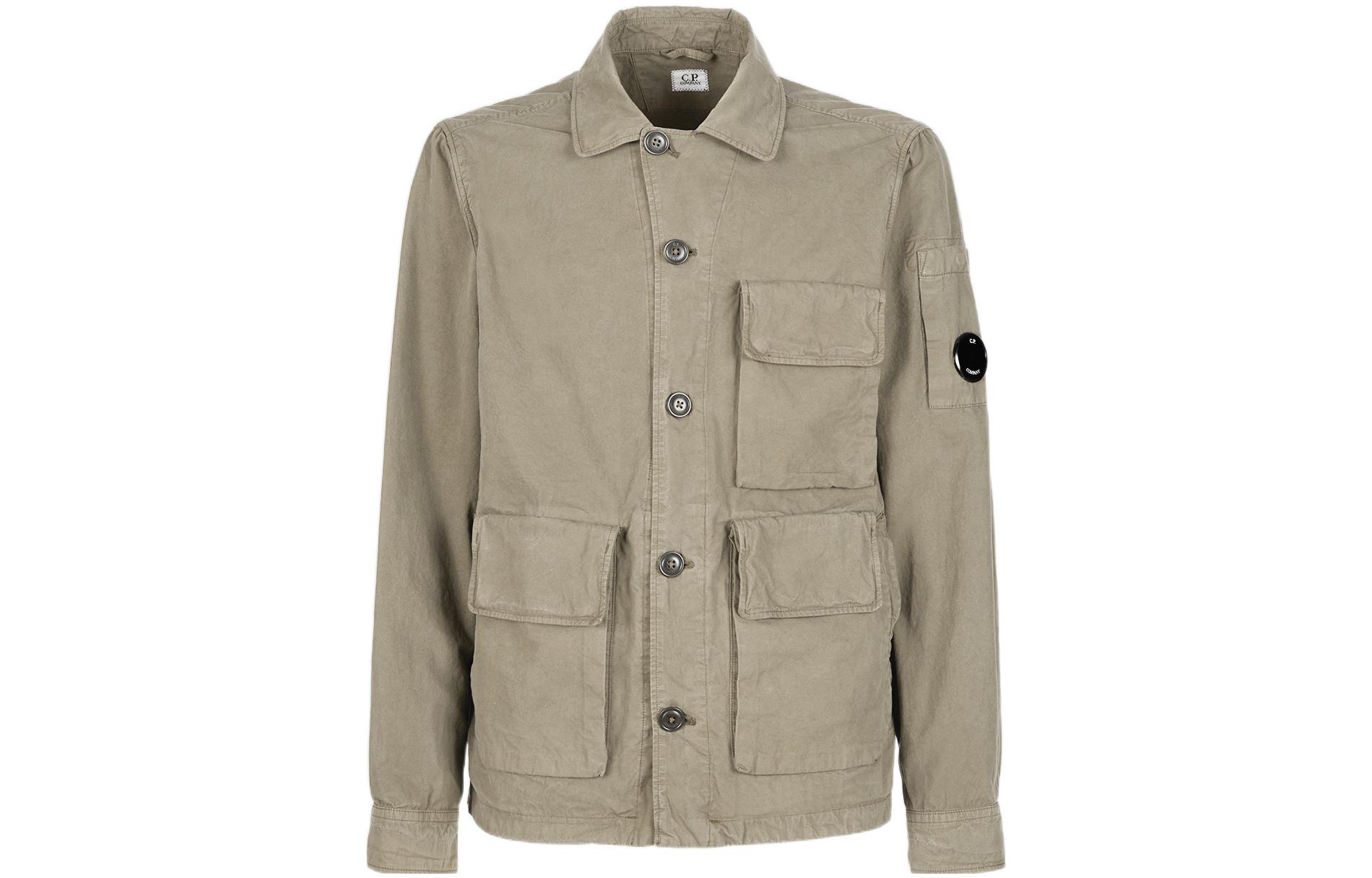 C.P. Company SS22 Beige Multi-Pocket Logo Collar Long Sleeve Jacket 12CMOW212A006134G322